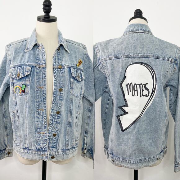 Honey Punch Soul Mates Denim Jacket Blue Patches Festival Concert Boho Size S - Picture 2 of 15